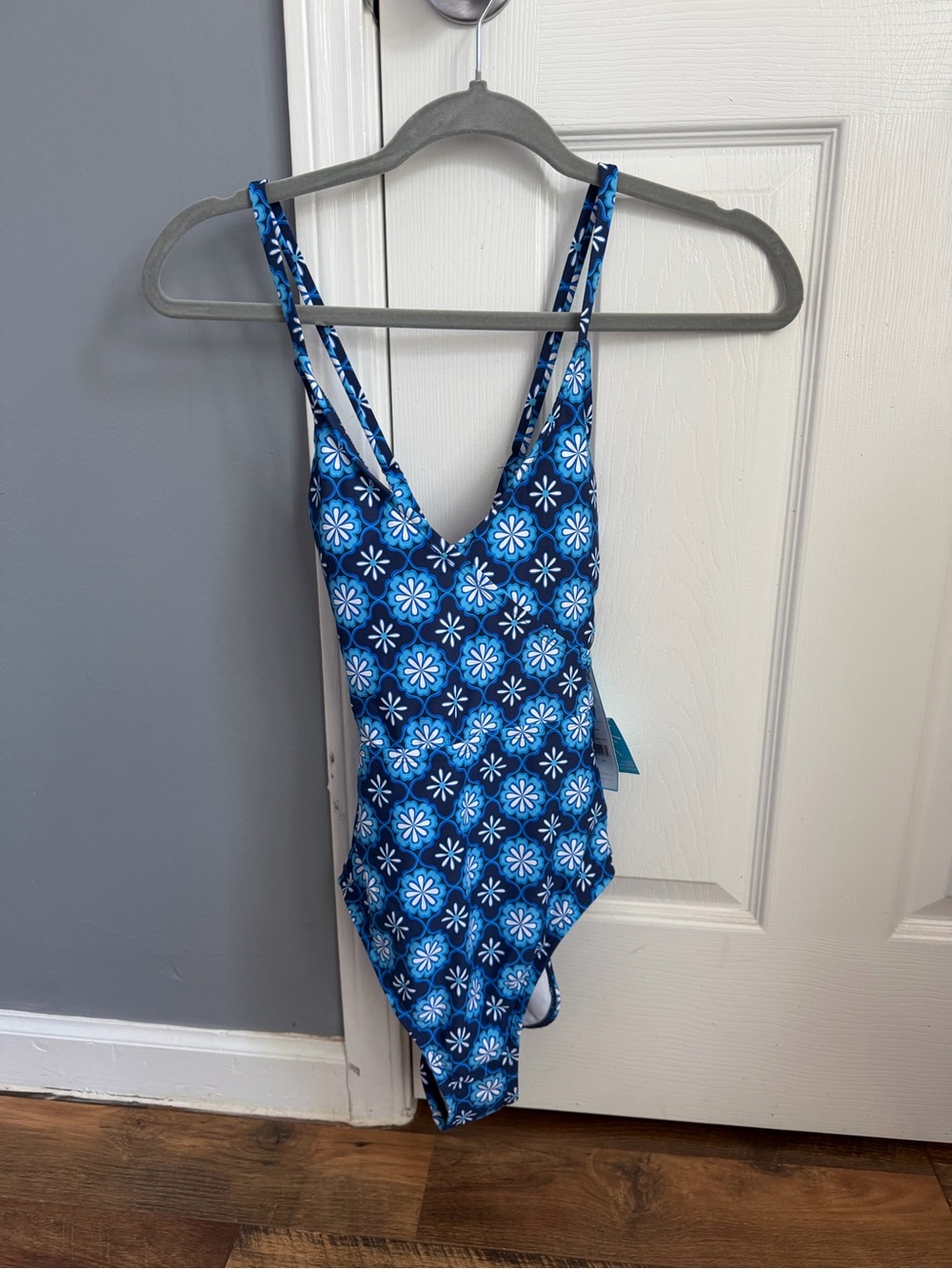 Draper James Blue Floral-Print One-Piece Swimsuit